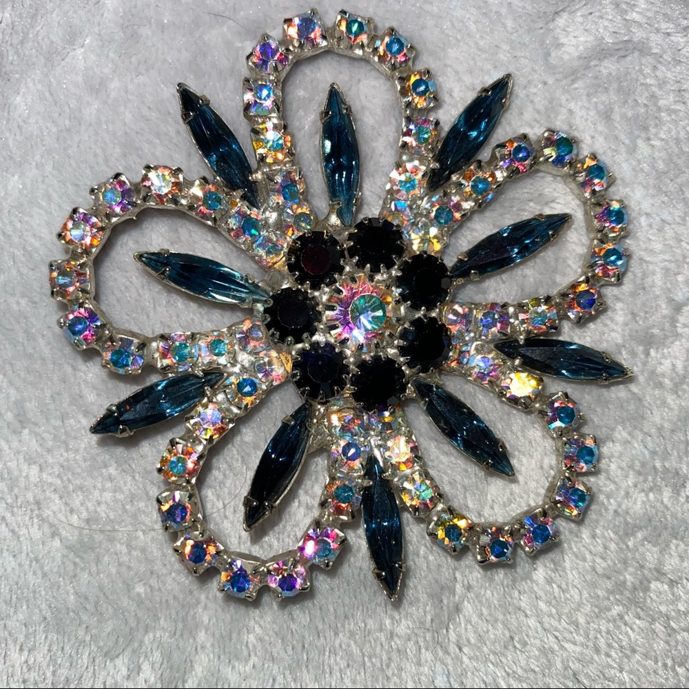 Vintage Blue and Clear Crystal Brooch